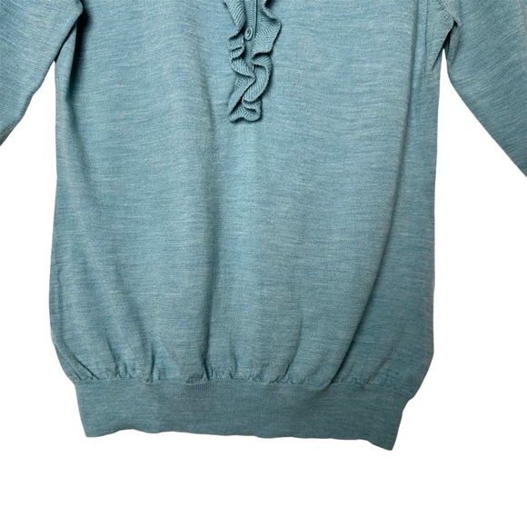 Boden Pastel Blue Wool Coquette Girl Preppy Ruffle Neck Long Sleeve Knit Top - Picture 3 of 12